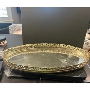 Oval Vanity Mirror with Gold Filigree Trim